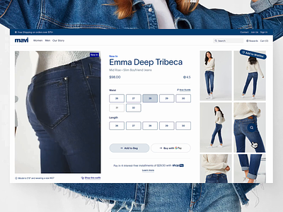 Mavi Jeans | Product Page clothing brand e commerce header pdp product page shopify ui ux video content web design website website design