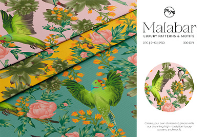 Malabar Luxury Pattern apparel art birds design fabric fashion floral garden illustration india indian luxury parrots pattern wallpaper