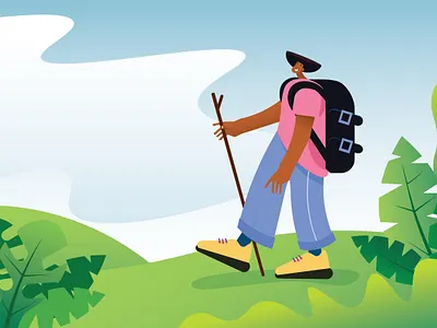 go for a little walk backpacking character design flat character design forest graphic design hiker illustration illustrator nature tourism trekking