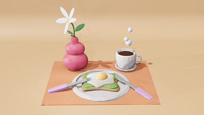 Breakfast 3D in Blender 3d blender branding breakfast clay coffee creative editorial editorial illustration egg illustration toast ui