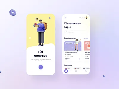Online courses mobile app 3d android app courses design e learning edtech education ios learn learn platform mobile mobile app modern online education study teacher tutor ui ux