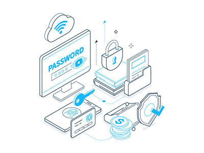 Internet security - isometric line illustration computer data design illustration internet isometric isometry it line protection safety security style vector