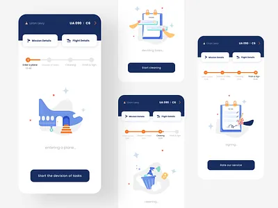 Plane Cleaning Management app ✈️💙 for Israel Airport Authority blue branding clean cleaning design digital art digital illustration graphic design illustration management plane todo travel ui wizard