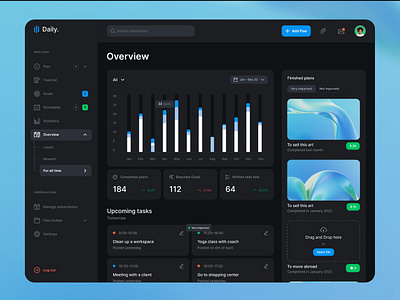 Daily - Task Management Dashboard business analytics dashboard dashboard design data visualization goal tracking interactive charts modern interface performance tracking productivity professional design project management task management task manager task scheduling ui design user dashboard user experience user friendly ux design ux ui