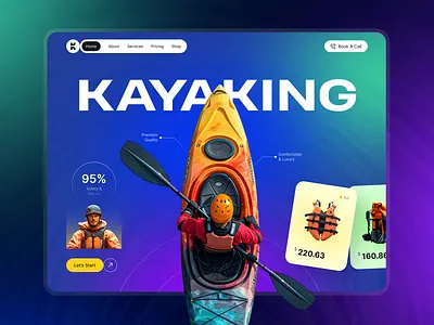 Kayaking Landing Page activity adventure design booking page clean design ecommerce kayaking landing page kayaking website landing page design onlineshop responsive design sports sportswear travel design ui inspiration uiux design water sports web design
