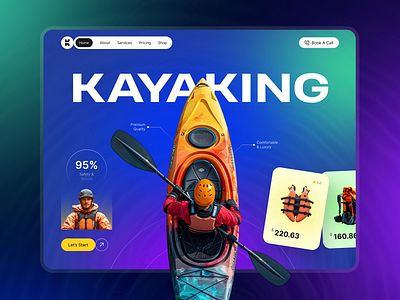 Kayaking Landing Page activity adventure design booking page clean design ecommerce kayaking landing page kayaking website landing page design onlineshop responsive design sports sportswear travel design ui inspiration uiux design water sports web design