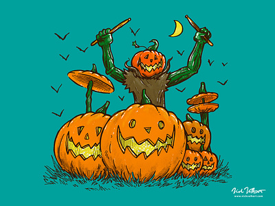 The Pumpkin Drummer bats drum solo drummer drumming drums halloween illustration illustrator jackolanterns pumpkin scary spooky