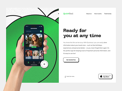 QuickSoul is an app that helps you store all of your important concept dailyui hero banner hero section homepage illustration landing landing page landingpage mainpage minimalistic ui ux web web design website