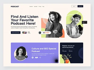 Podcast Streaming Website Design audio player audio streaming content streaming creative layout digital media entertainment platform interactive ui media platform modern ui podcast podcast website responsive design streaming platform typography ui design user friendly ux design ux ui web design website