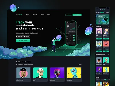 AssetDash | Crypto Portfolio Tracker WebApp. crypto cryptocurrency design fintech illustration nft tracker ui ux uxui