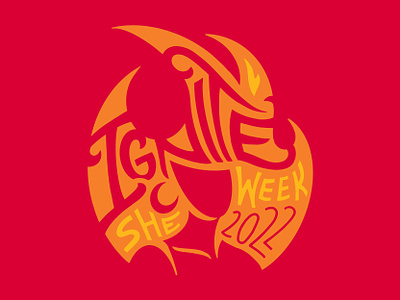 2022 SHE Week Ignite branding campaign design female fire flame hair head ignite illustration lettering logo orange red she strength type vector women yellow