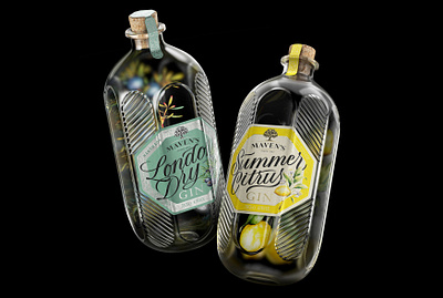 Maven's Gin 3d bottle branding design gin liquor luxury natural packaging premium spirit
