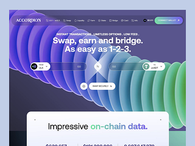 Accordion : Crypto Trading Platform blockchain crypto swap crypto wallet defi earn finance fintech illustration interactive design multi chain on chain platform staking swap token trading transactions ui vibrant color palette web design