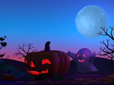 Halloween friends meet again 3d 3dillustration blender 3d haloween illustration sunset