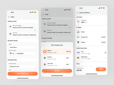 Create Order - Logistic Mobile Apps clean ui delivery design logistic logistic mobile apps mobile apps mobile design modern ui package package delivery packaging payment payment method shipping mobile apps simple ui typography ui ui design ui ux design ux