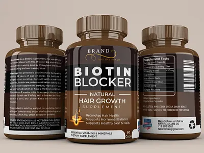 BIOTIN BLOCKER Label design with 3D mockup biotin blocker label biotin blocker label design graphic design hair label design hair supplement label hair supplement label design illustration label design minimal label design minimalist label design professional label design supplement label supplement label design