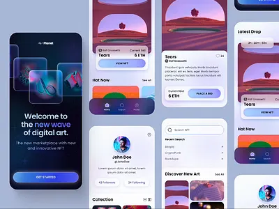 UI Design: Planet NFT Marketplace app blue case study design glass nft nft marketplace purple space transparent ui ux visual
