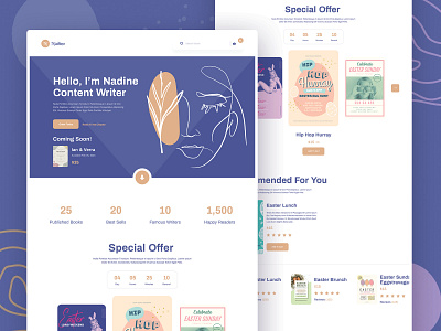 Content Writer / Author - Nadine author website book branding content writer design graphic design illustration landing page minimal personal website typography ui web website writer
