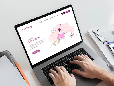 Online education banner branding business card design illustration landing page logo online education online work vector