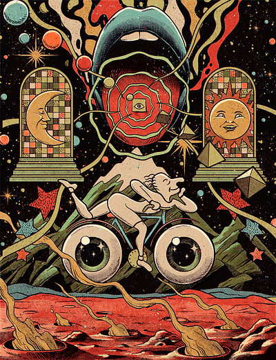 Bike Day acid bike cosmos drugs galaxy lsd mouth planet psychedelic retro space tongue trip trippy