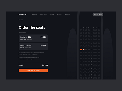 Website - Order page boarding pass booking booking page darkmode design flights flying landing order order page plane tickets travel trip ui ux webdesign website