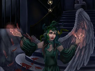 Fantasy Art- Medusa's Suffering design illustration