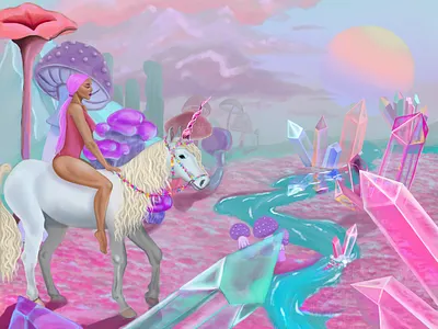 Original Fantasy Landscape - Happy Place design illustration