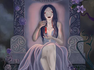 Fantasy Art-The Witch in her Throne design illustration