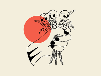 Bouquet dark dead drawing fingers hand hold illustration inktober nails procreate skeleton skull spine