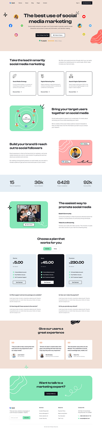 social media marketing web landing page landing page ui ux website