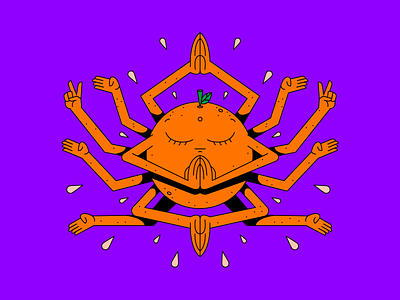 Naranja 4 arms character cover design drops float god hands illustration juice lines meditation orange vector yoga