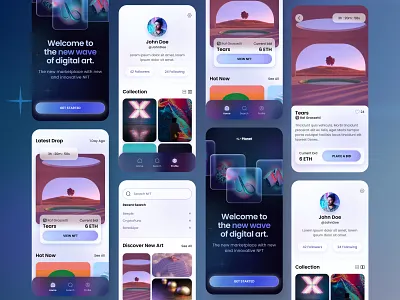 Planet NFT Marketplace UI app art art auction blue cosmic design glass grain nft nft marketplace purple space ui visual design