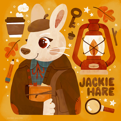 🍂📓☕️✏️🔎 Jackie Hare 🍂📓☕️✏️🔎 autumn character character illustration childrens lit childrensbook cute dark academia design digital digital illustration fall illustration kid lit robin sheldon
