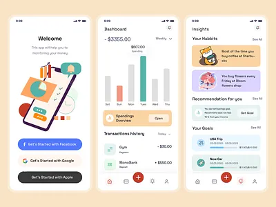 Money Management & Finance Insights App budget figma finance goals illustration insights ios app management mobile app design mobile forms mobile ui money app money monitoring tips ui uiuxdesign