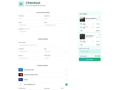 Emprise Checkout design figma tourism