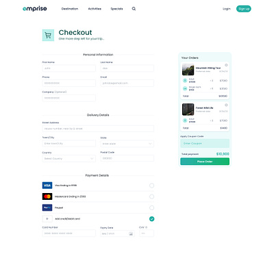 Emprise Checkout design figma tourism