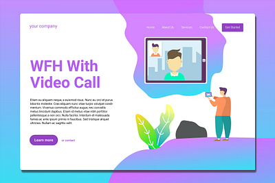 Work From Home - Landing Page app application branding business design illustration interface landing page onboarding paint sports technology ui ui design ux ux design walkthrough website work work from home