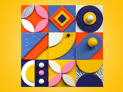 Geometric Abstract Composition 3d abstract art background c4d cinema4d colorful design geometric illustration octanerenderer render shapes