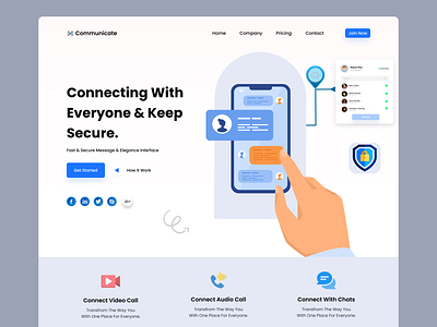 Social Communication landing page design graphic design interface minimal design social media web ui ux design ux research web design website design