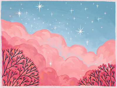 Pink sky aesthetic art branding design graphic design illustration natural nature outdoor pink sky skyline star
