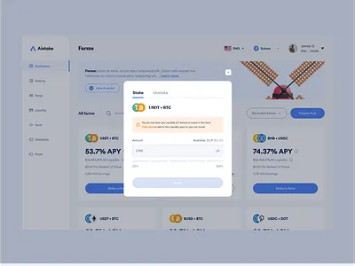 Farm staking modal blockchain crypto farm liquidity pool staking web3 yield