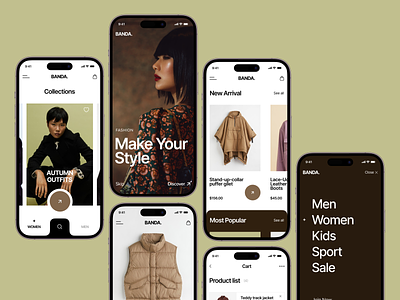 Banda - Fashion Mobile App app app design clean clothes clothing app concept ecommerce fashion fashion app interface marketplace minimal mobile app online store outfit shop shopping slylist store