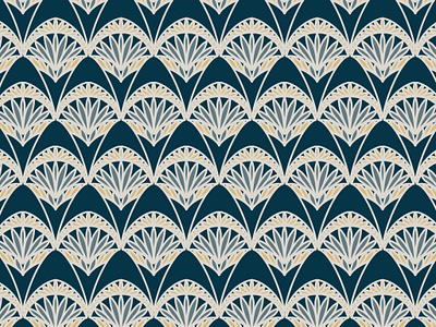 Art Deco Fans & Petals 1.0 Blue Yellow 1920s 1930s art deco art nouveau fans petals repeat seamless surface pattern design vintage