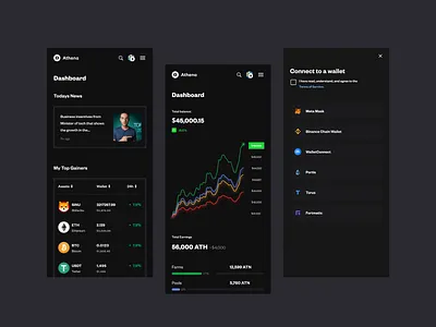Athena mobile responsive dashboard blockchain crypto defi dex mobile web3