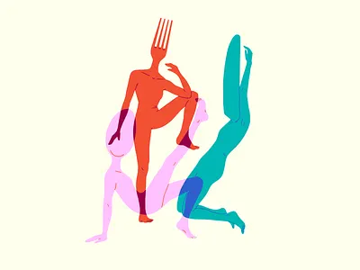 Dance of the Cutlery bodies color block colorful cutlery dance dancing fork fun happy illustration knife silverware spoon