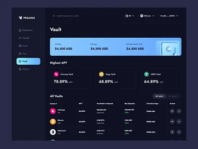 Defi Vault crypto dashboard defi dex index indexes staking vault web3