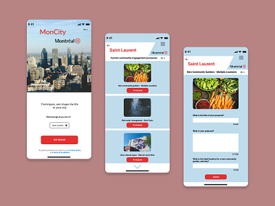 MonCity - Community engagement app for cities city city management community engagement democracy mobile montreal participation sustainability ui ux
