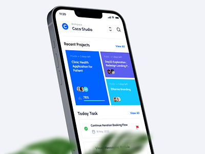 Coca - Project Management App app blue clean coca daily dashboard home management mobile modern project startup task ui kit