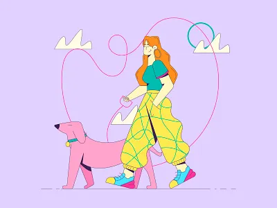 @taaasha.draws DTIYS Challenge behance character character design character designer design dog dog walking dtiys flat design flat illustration girl character girl vector illustration illustrator procreate vector vector dog vector illustration women character women vector