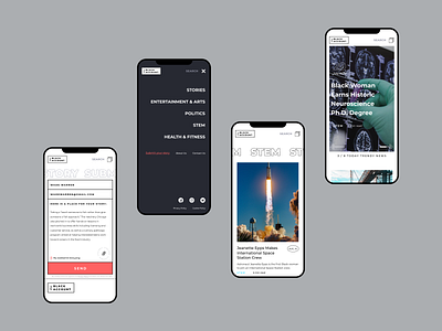 News platform for black community application article catalog category cover dropdown first screen form homepage interaction interactive design menu mobile mobile menu submit textfield tile ui webdesign website